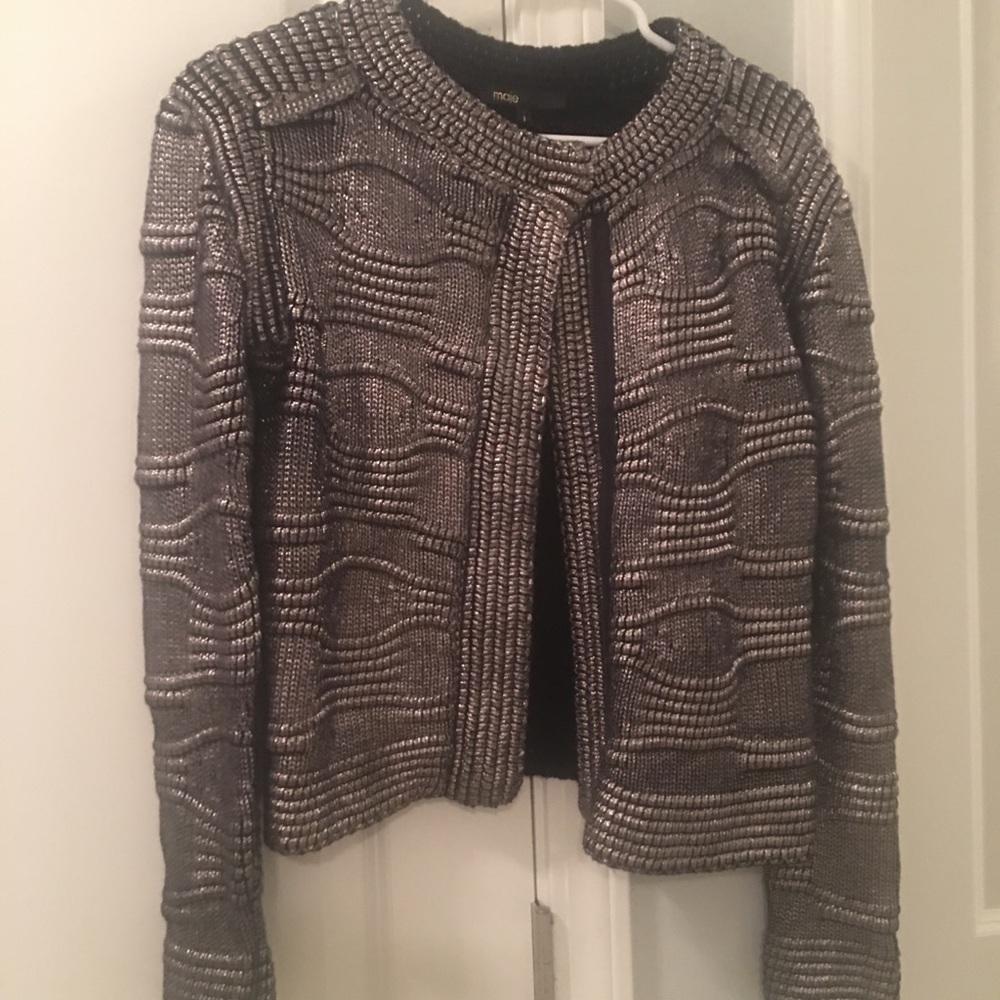 Maje silver metallic zip button sweater NWT